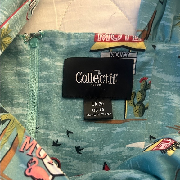 Collectif Clothing Motel Jill Retro Print Sundress with Pink Belt - Picture 5 of 5